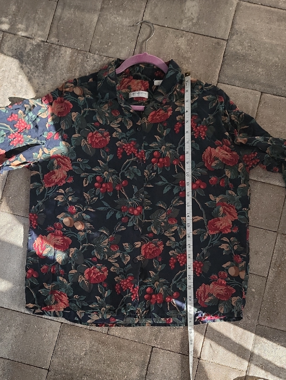 Vintage Liz Claiborne Silk Floral & Fruit Button-Up Shirt Sz 8 - Picture 4 of 8